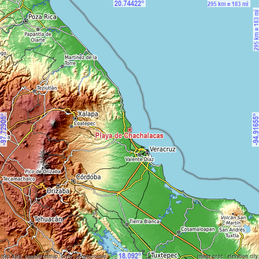 Topographic map of Playa de Chachalacas