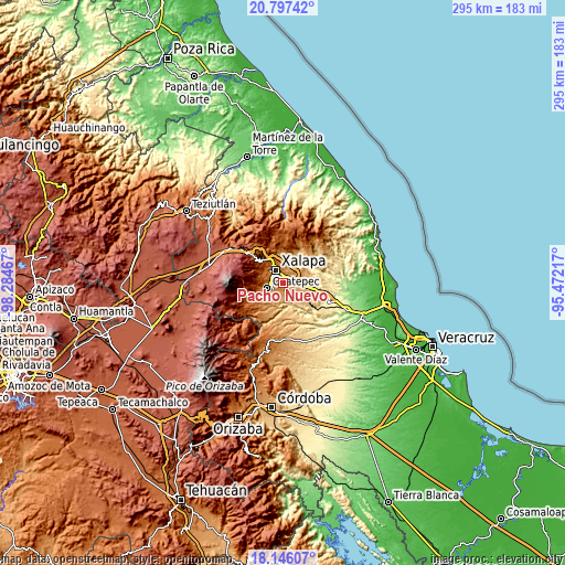 Topographic map of Pacho Nuevo