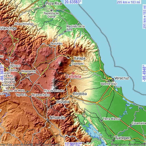 Topographic map of Tlaltetela