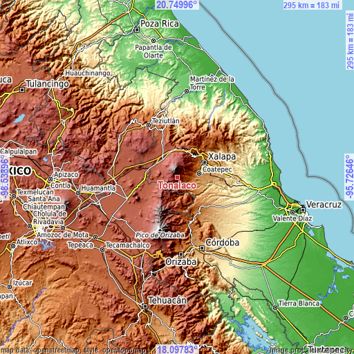 Topographic map of Tonalaco