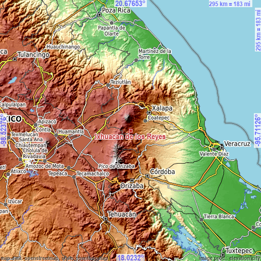 Topographic map of Ixhuacán de los Reyes