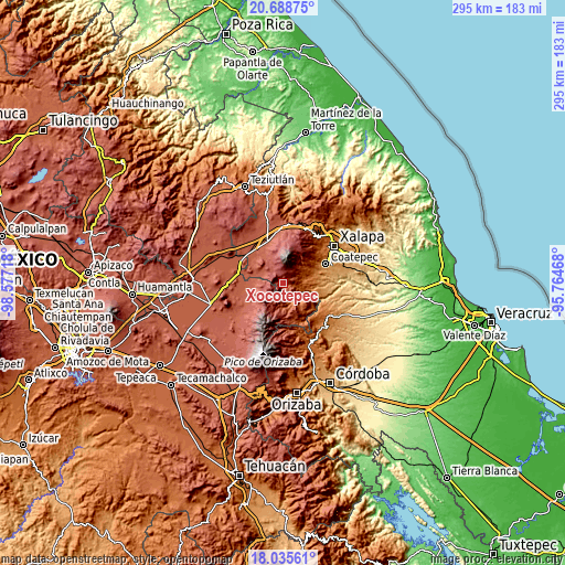 Topographic map of Xocotepéc