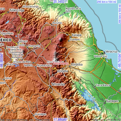 Topographic map of Tenixtepec