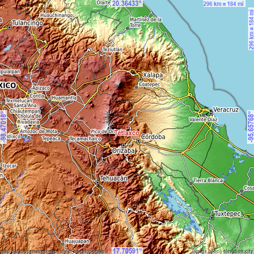 Topographic map of Tetlaxco