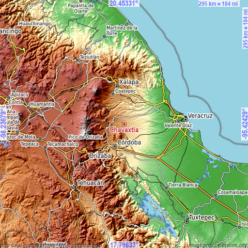 Topographic map of Chavaxtla