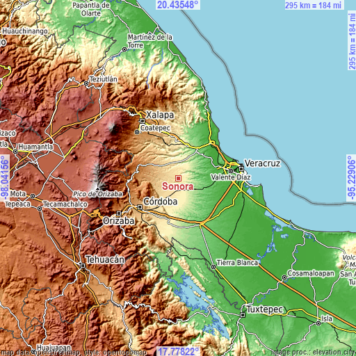 Topographic map of Sonora