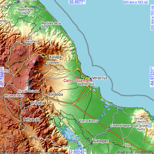 Topographic map of Cerro Guzmán