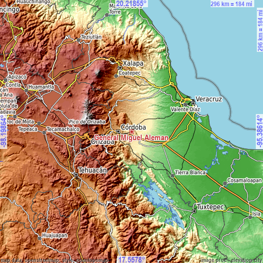 Topographic map of General Miguel Alemán