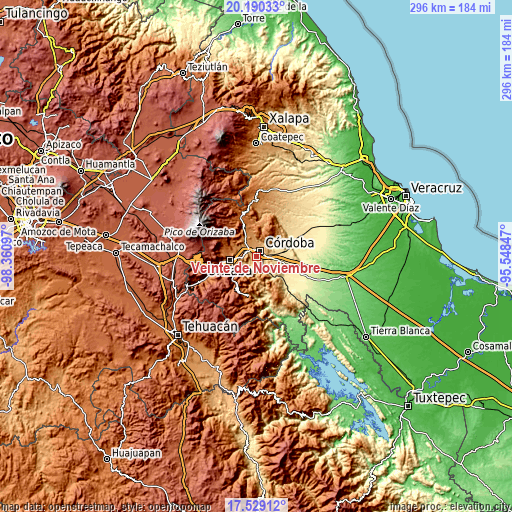 Topographic map of Veinte de Noviembre