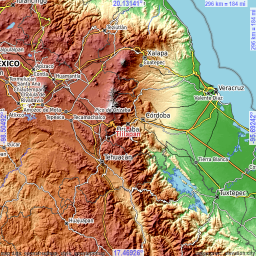 Topographic map of Tlilapan