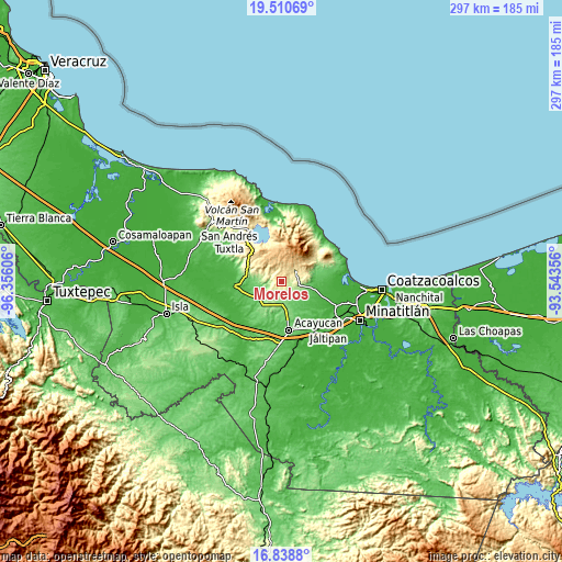 Topographic map of Morelos