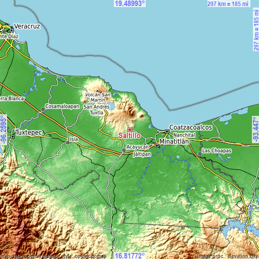 Topographic map of Saltillo