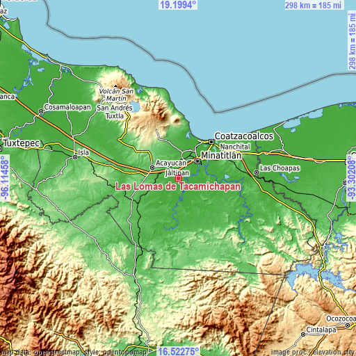 Topographic map of Las Lomas de Tacamichapan