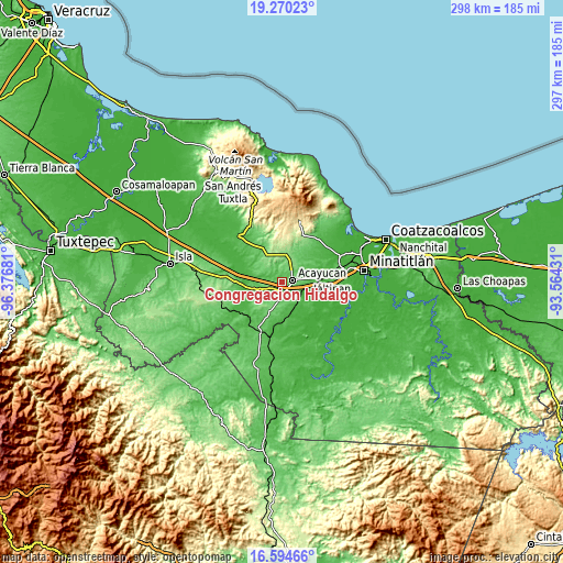 Topographic map of Congregación Hidalgo