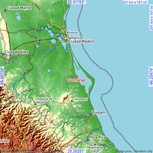 Topographic map of Cucharas