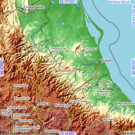 Topographic map of Xochimilco