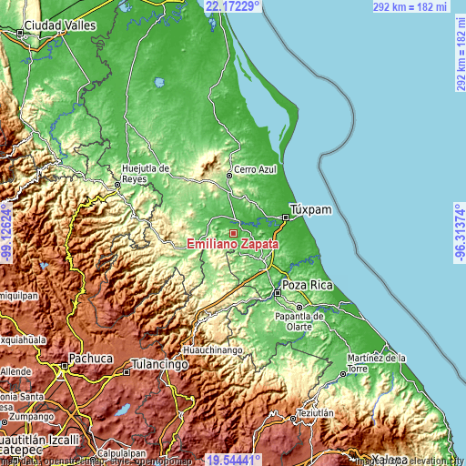 Topographic map of Emiliano Zapata