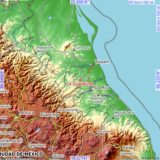 Topographic map of La Guadalupe