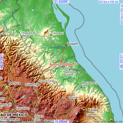 Topographic map of Nuevo Progreso