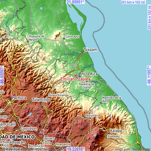 Topographic map of Emiliano Zapata