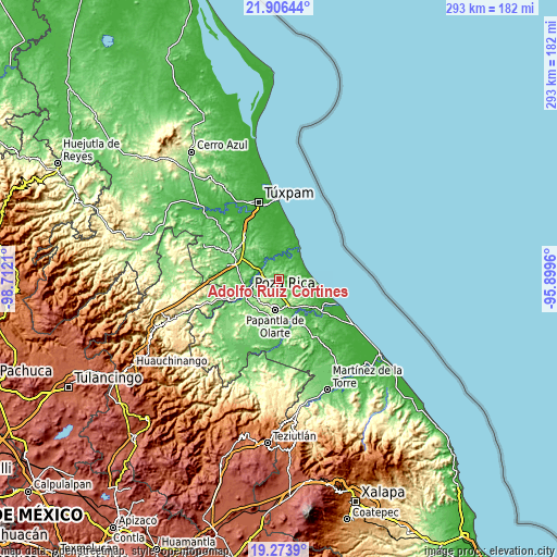 Topographic map of Adolfo Ruíz Cortines