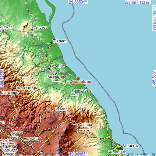 Topographic map of La Guadalupe