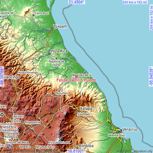 Topographic map of Felipe Carrillo Puerto