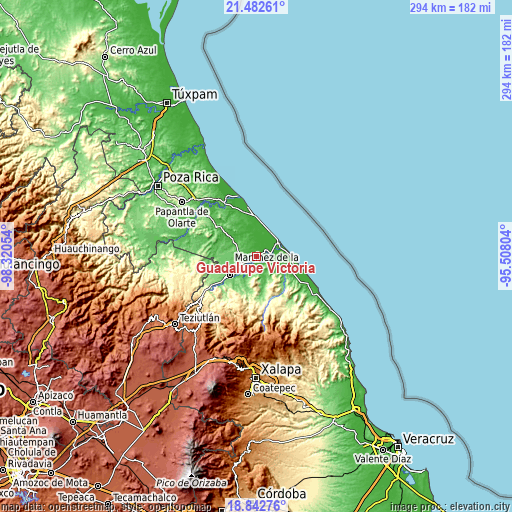 Topographic map of Guadalupe Victoria