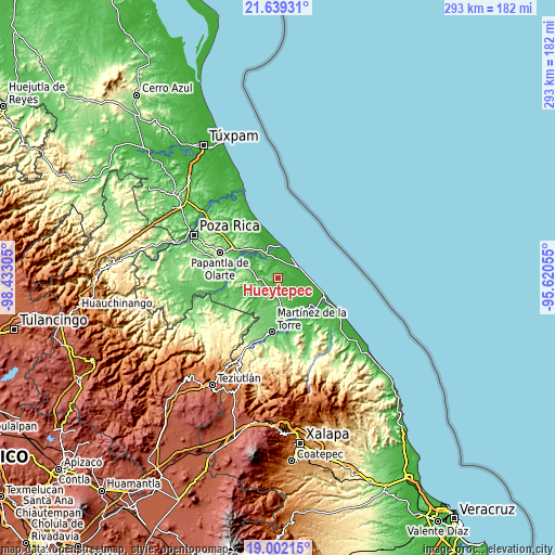 Topographic map of Hueytepec