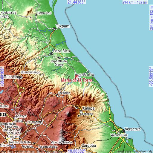 Topographic map of María de la Torre
