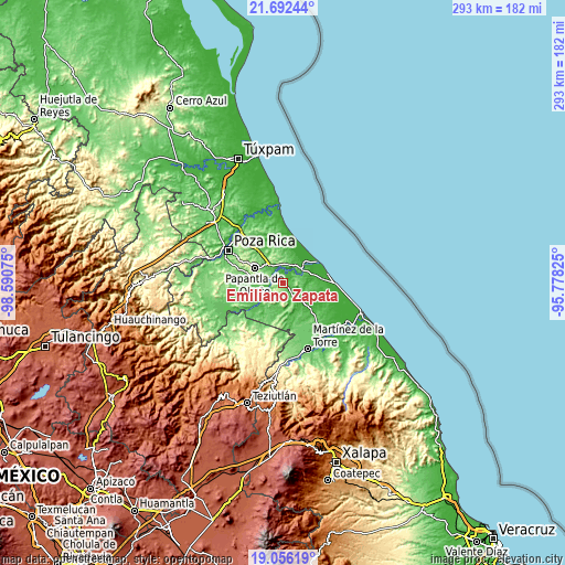 Topographic map of Emiliano Zapata