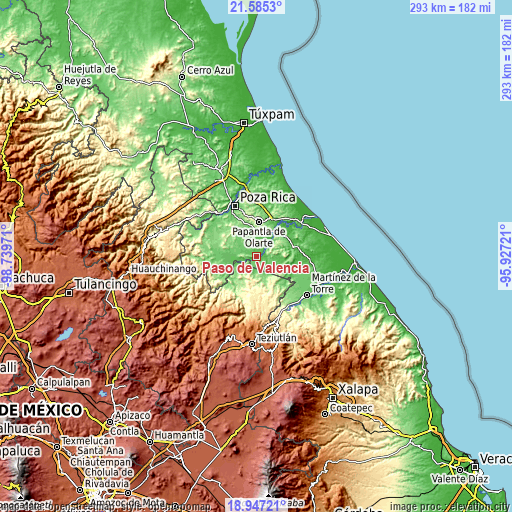 Topographic map of Paso de Valencia