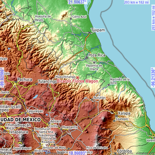 Topographic map of Ricardo Flores Magón