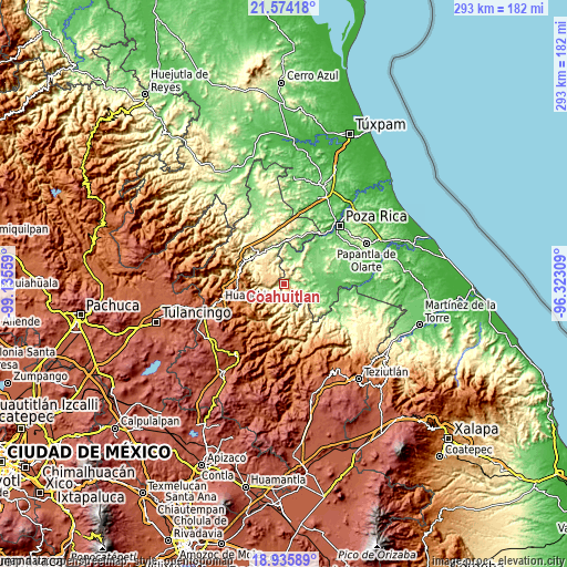 Topographic map of Coahuitlán