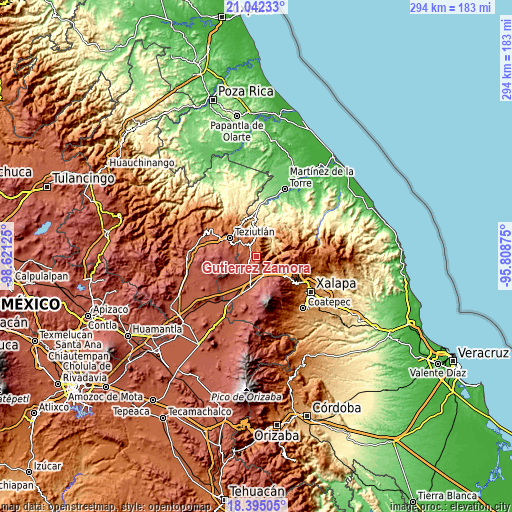 Topographic map of Gutiérrez Zamora