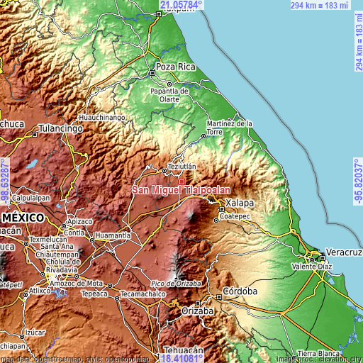 Topographic map of San Miguel Tlalpoalán