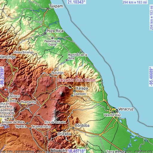 Topographic map of Salvador Díaz Mirón