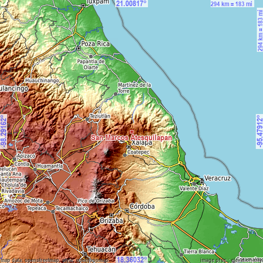 Topographic map of San Marcos Atesquilapan