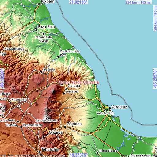 Topographic map of Monte Verde Chivería