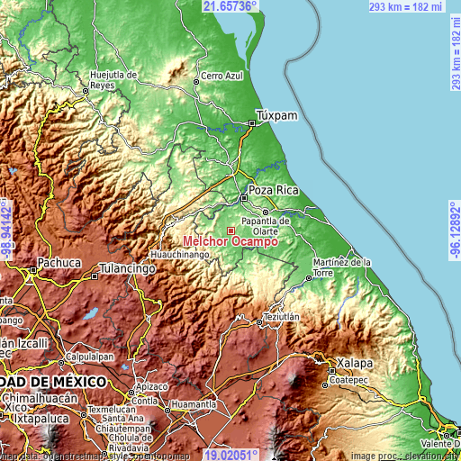 Topographic map of Melchor Ocampo
