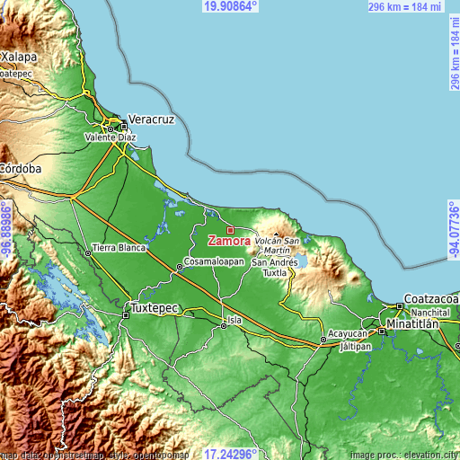 Topographic map of Zamora