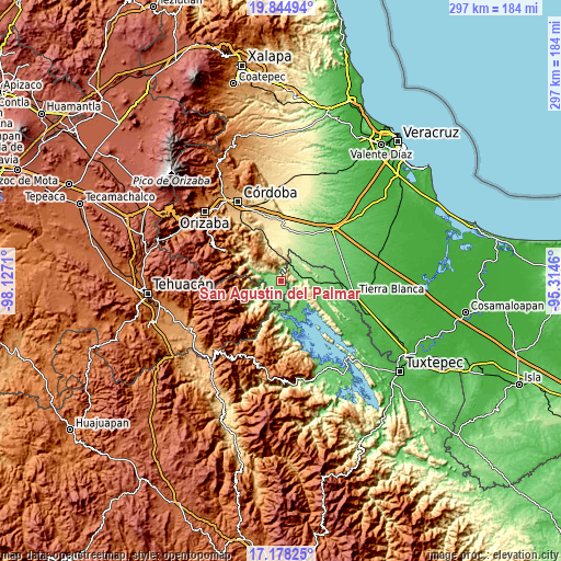 Topographic map of San Agustín del Palmar