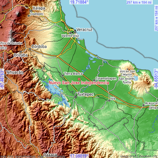 Topographic map of Nuevo San José Independencia