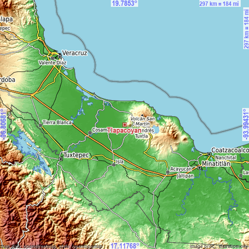 Topographic map of Tlapacoyan