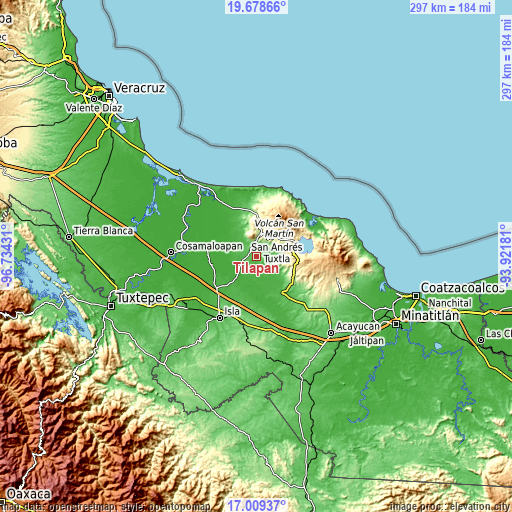 Topographic map of Tilapan