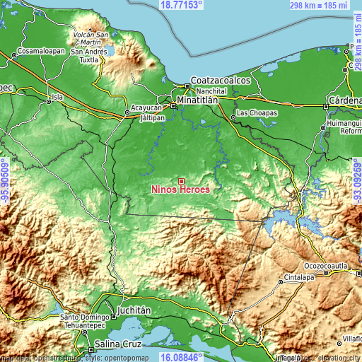 Topographic map of Niños Héroes