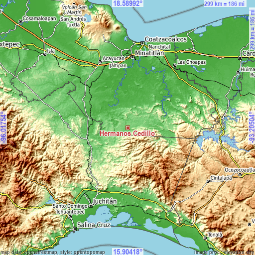 Topographic map of Hermanos Cedillo