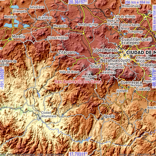 Topographic map of San Andrés de los Gama