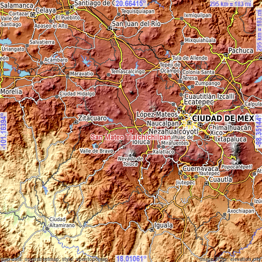 Topographic map of San Mateo Tlalchichilpan