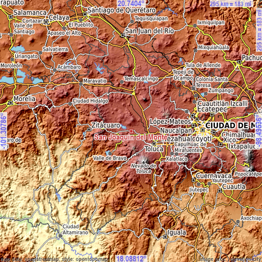 Topographic map of San Joaquín del Monte